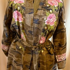Johnny Was Embroidered Camouflage Jacket